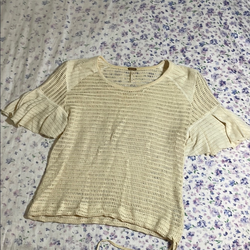 Free People Yellow Flutter Sleeve Blouse